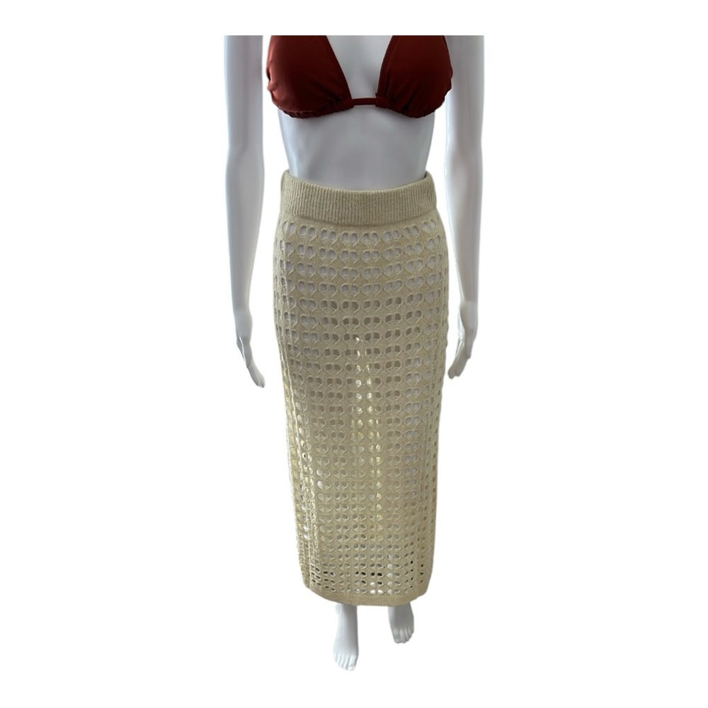 Cream Crochet Maxi Pencil Skirt for Cocktail